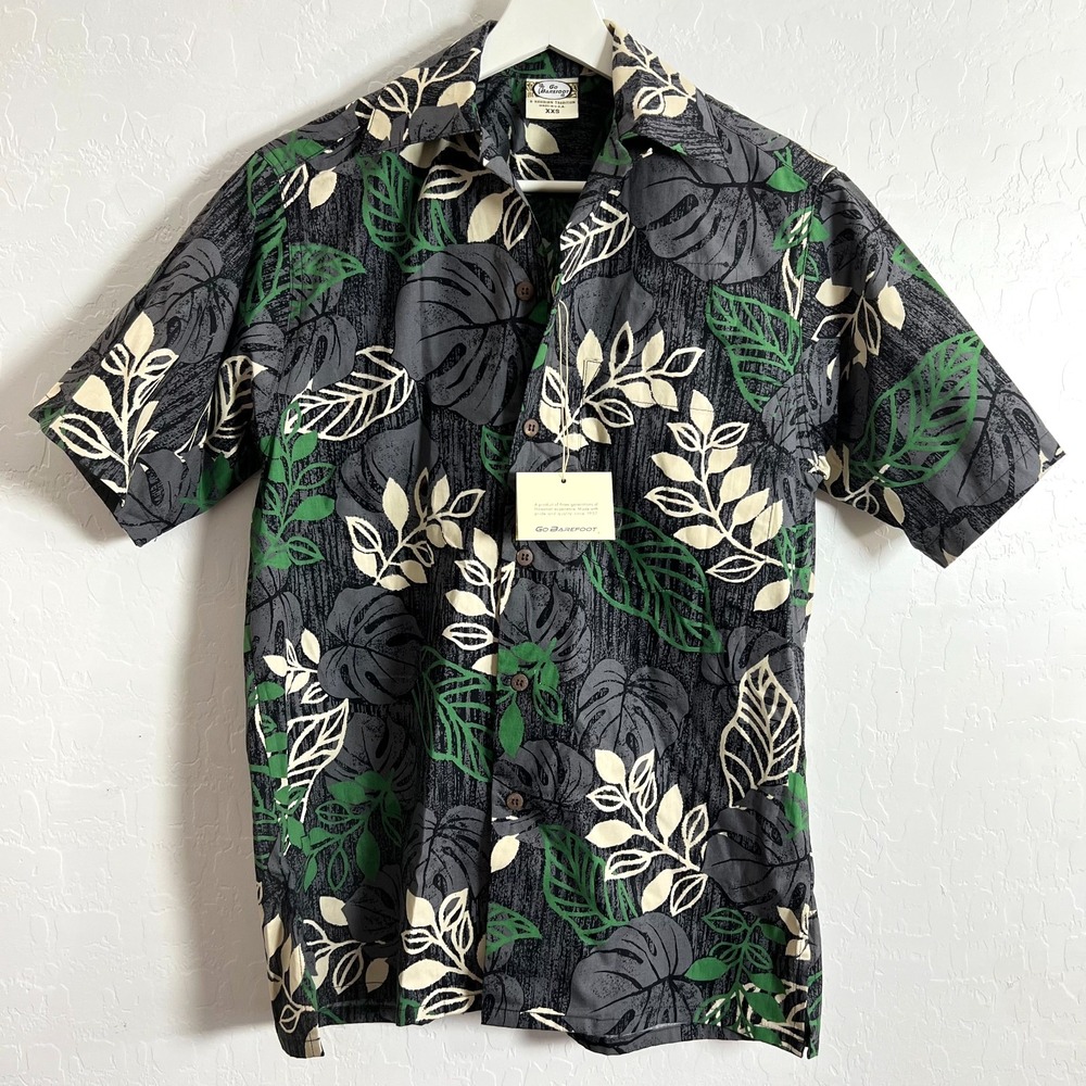 GO Barefoot Hawaiian shirt womens XXS MADE IN USA tropical beach plant lover